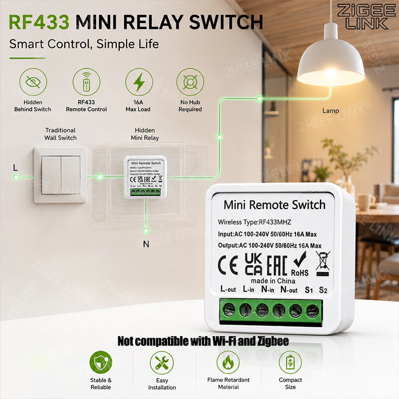Home Automation Systems Diy - RF433MHz 16A Mini Smart Relais-Empfänger-Schalter AC100-240V